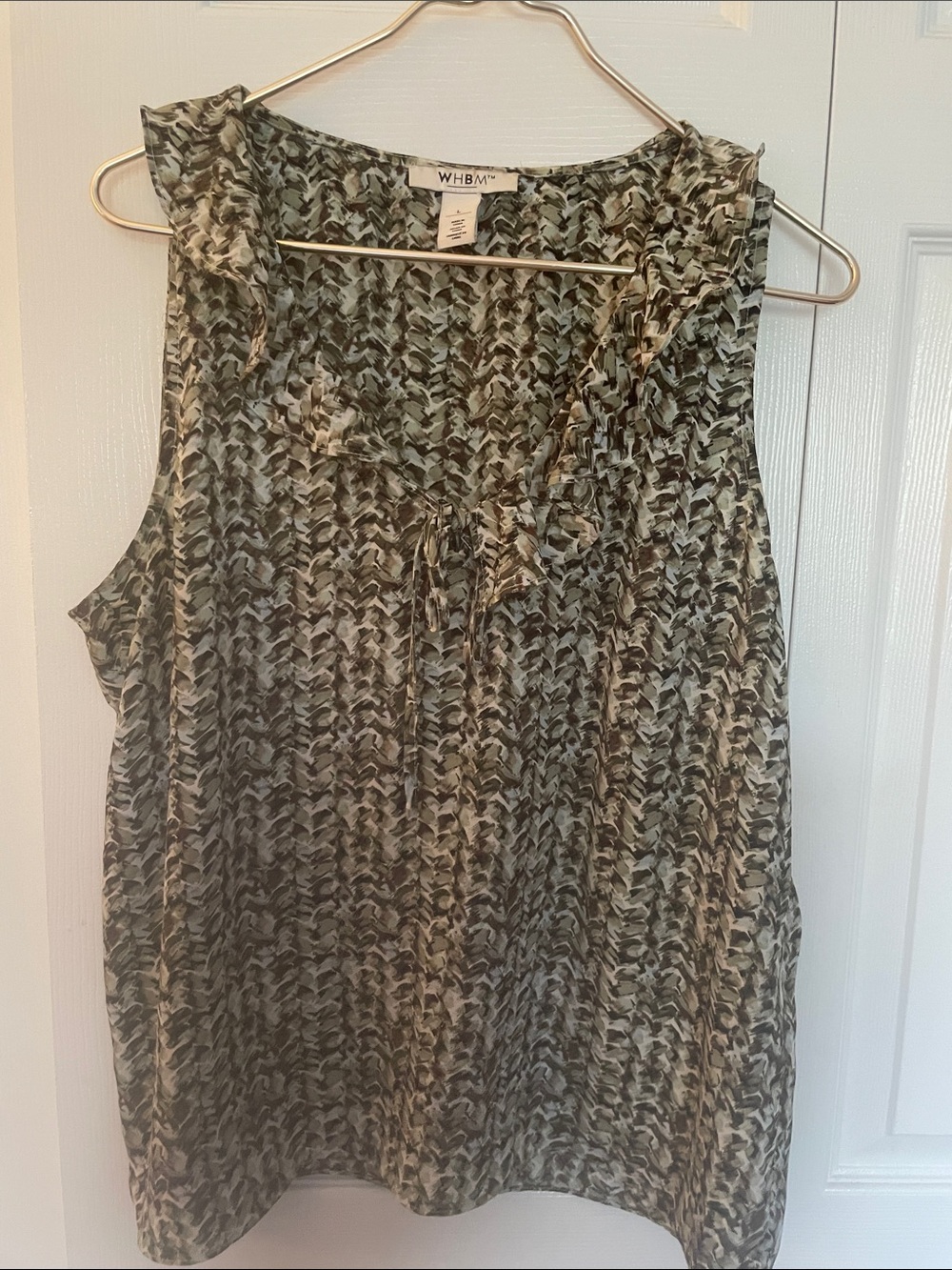 White House Black Market Olive & Cream Ruffle Tie-Front Sleeveless Camisole